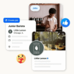 Fitur "Jobs" Facebook Resmi Hadir! Sekarang Kamu Bisa Cari Lowongan Kerja Langsung dari Aplikasi Antarmuka Fitur Jobs Facebook di aplikasi, menampilkan lowongan Junior Barista dari Little Lemon di Chicago, tombol "Create Job", dan ikon Marketplace.