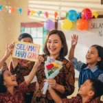 Isi Teks Amanat Upacara Hari Guru Nasional 2025: Pidato Lengkap dari Mendikdasmen RI Abdul Mu’ti – “Guru Hebat, Indonesia Kuat” Perayaan Hari Guru Nasional 2025. Guru menerima bunga dan kartu ucapan dari siswa.